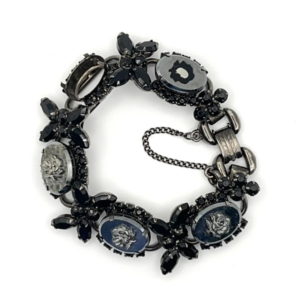 Vintage D&E Juliana Hematite Rose 5 Link Bracelet MISSING PARTS